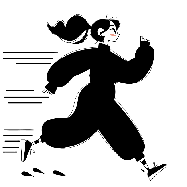 Eine Frau, die mit einem Lächeln im Gesicht rennt