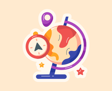 Um globo de desenho animado com um relógio em cima