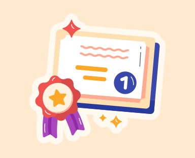 Un certificado con una estrella y una cinta a su alrededor