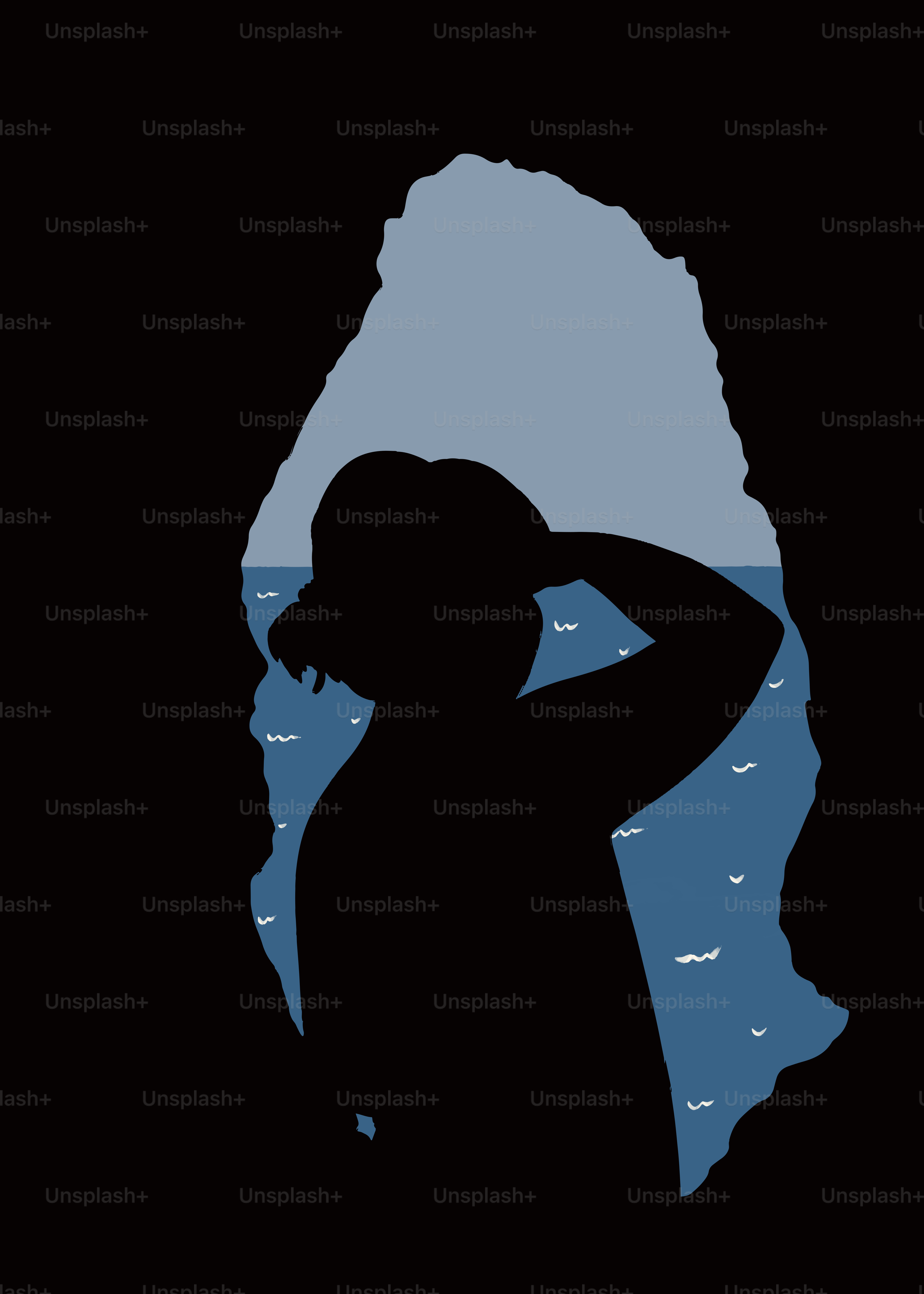 A silhouette of a woman standing in front of a cave