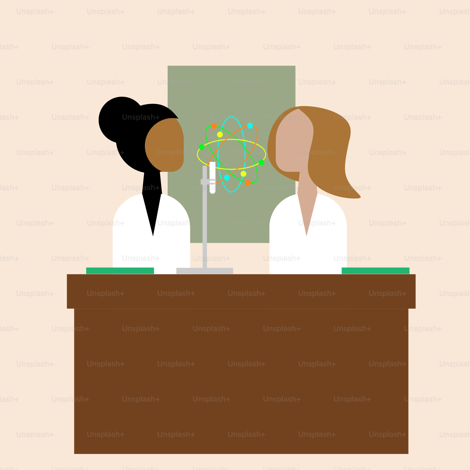 A couple of women sitting at a desk