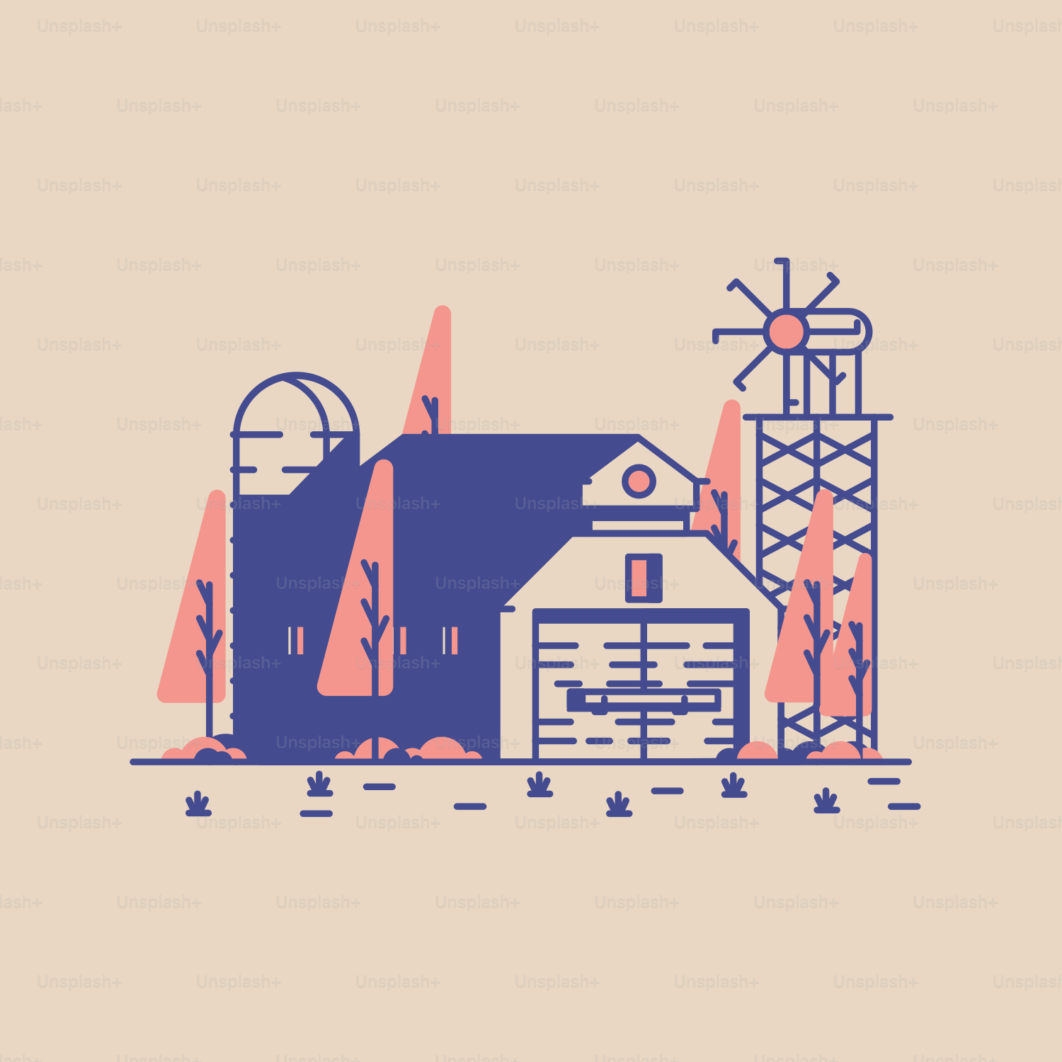 Ein Bild eines Gebäudes mit einer Windmühle im Hintergrund