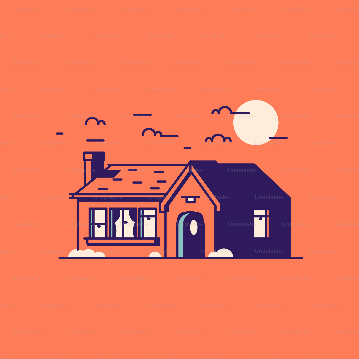 A house with a full moon in the background