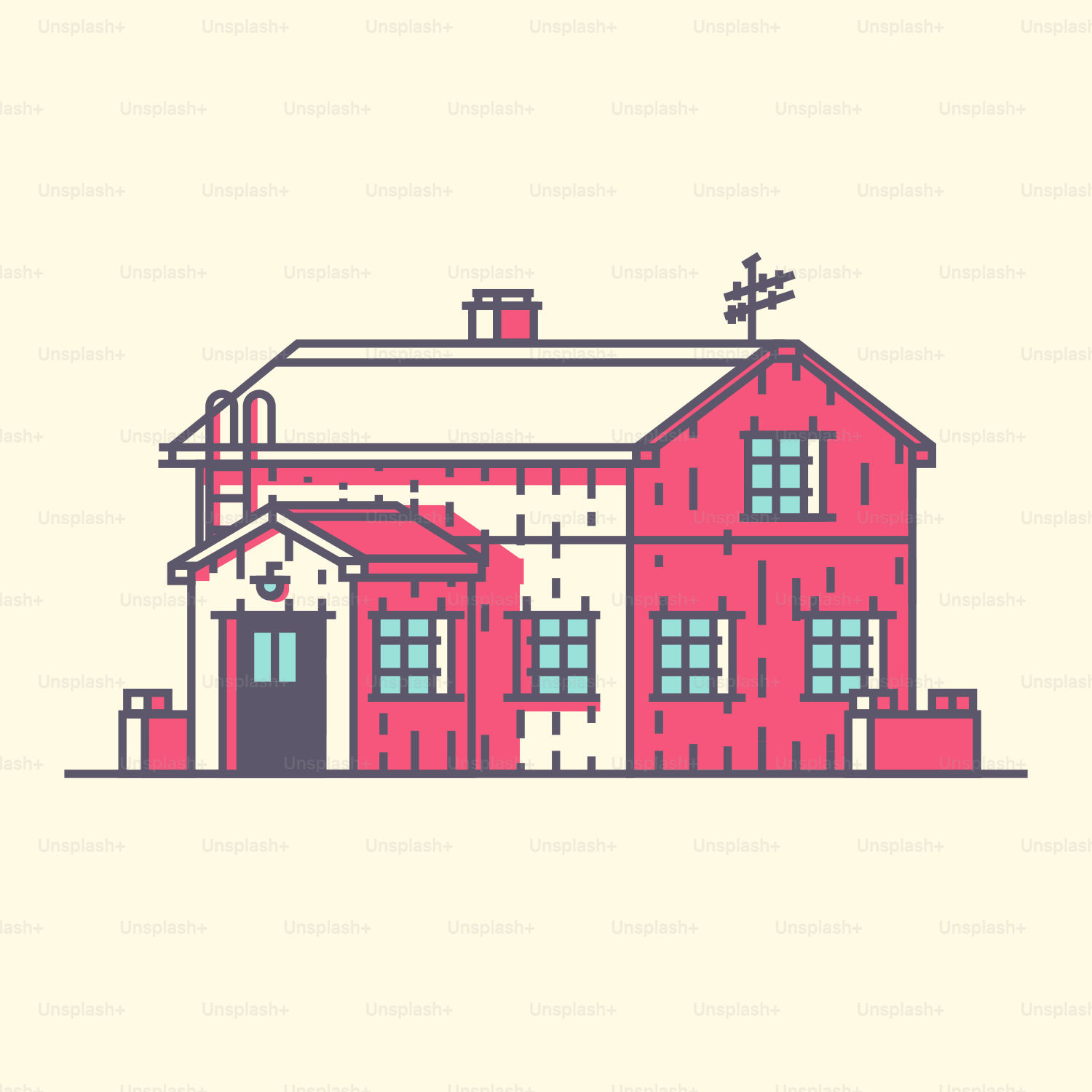 A house with a red roof and windows