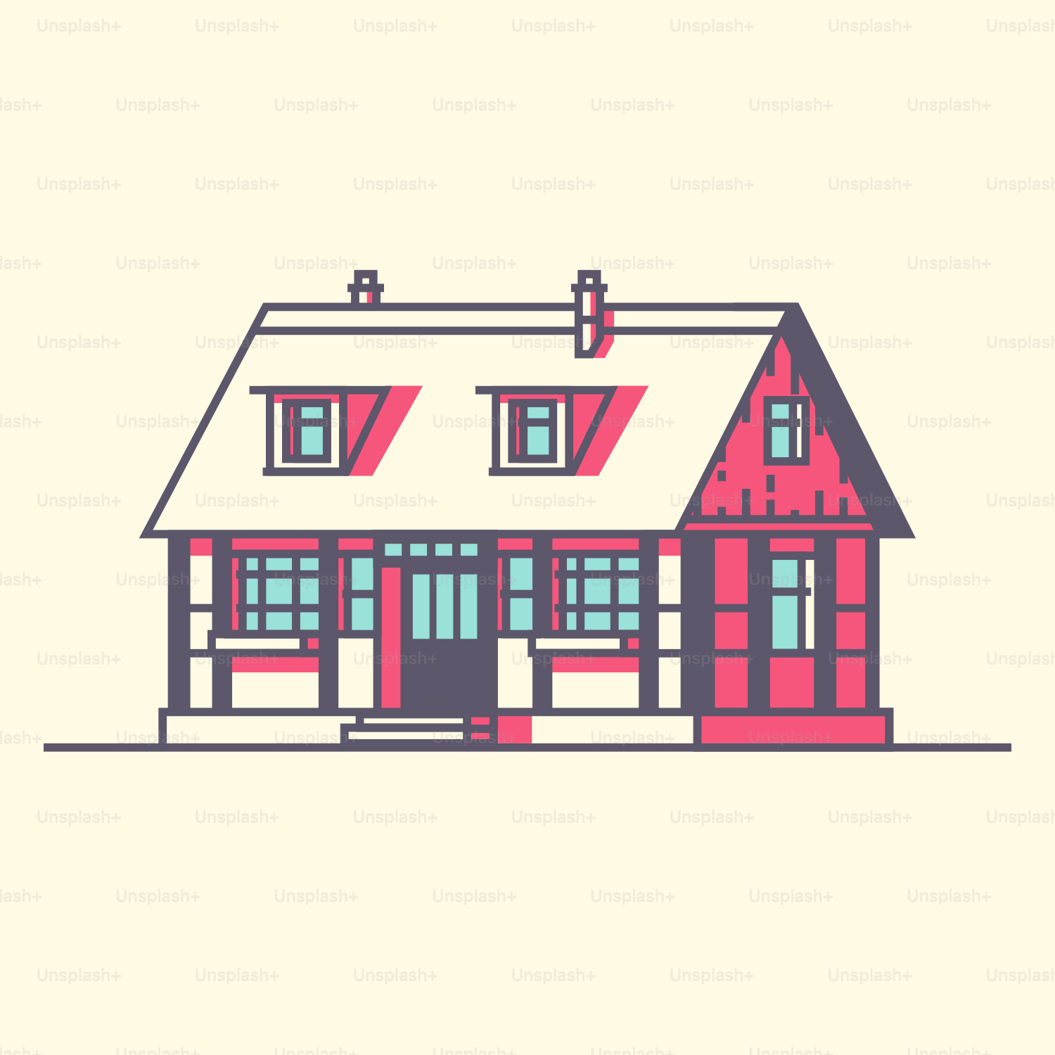 Ein Haus mit rotem Dach und Fenstern