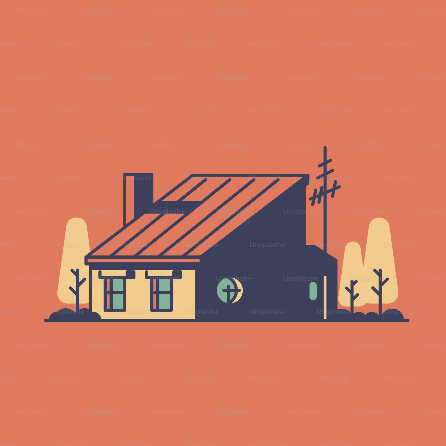 Ein Haus mit einem Kreuz auf dem Dach