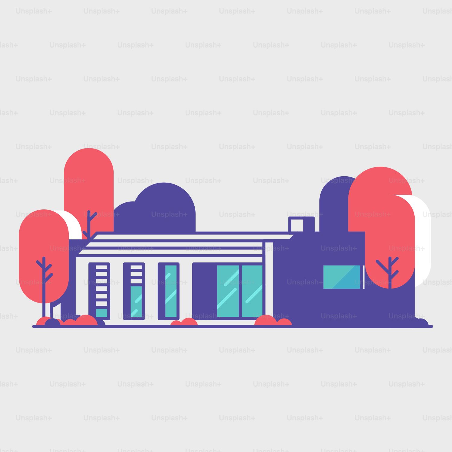 A house with trees and bushes in the background