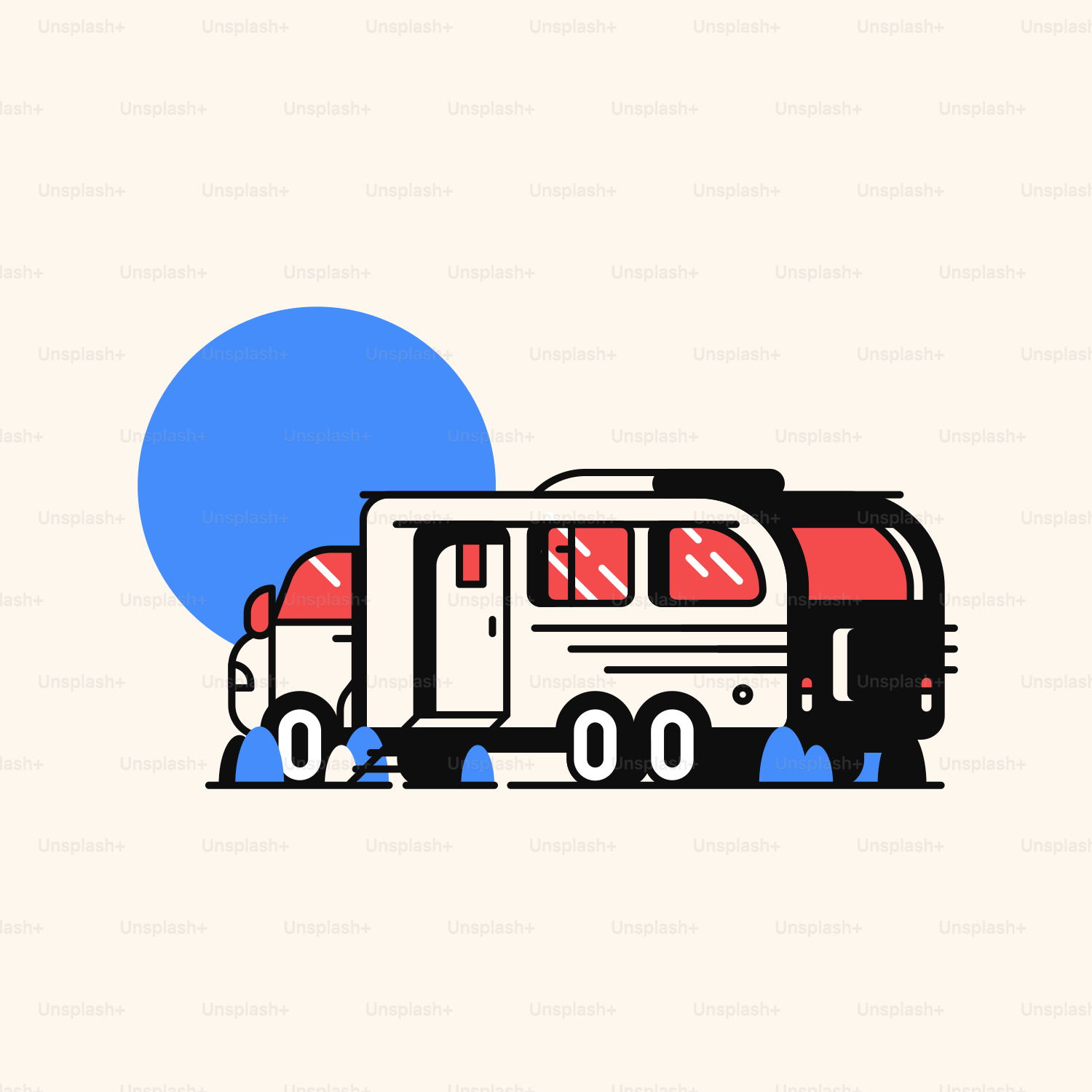 A drawing of a camper van with a trailer attached to it