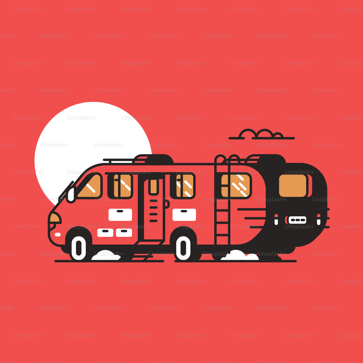 A red and black bus on a red background