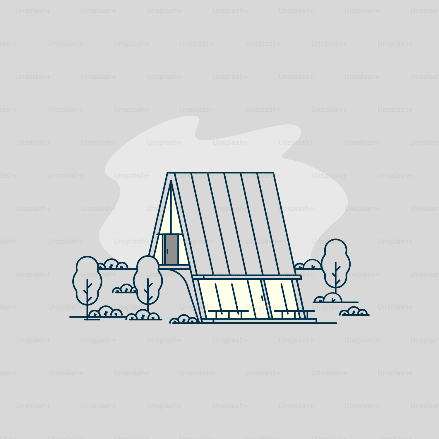 Eine Zeichnung eines Hauses mitten auf einem Feld