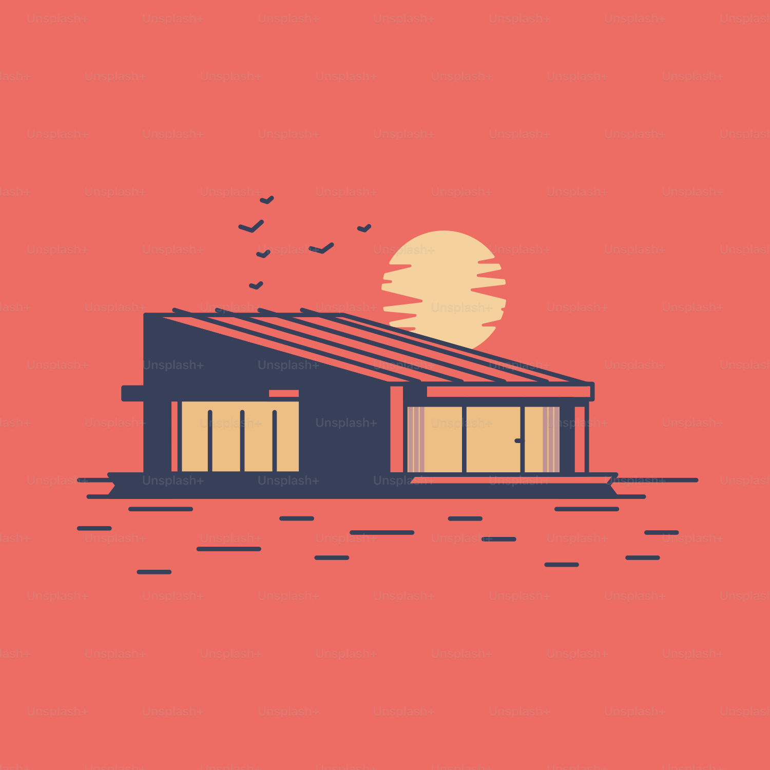 Ein Haus, das auf einem Gewässer treibt