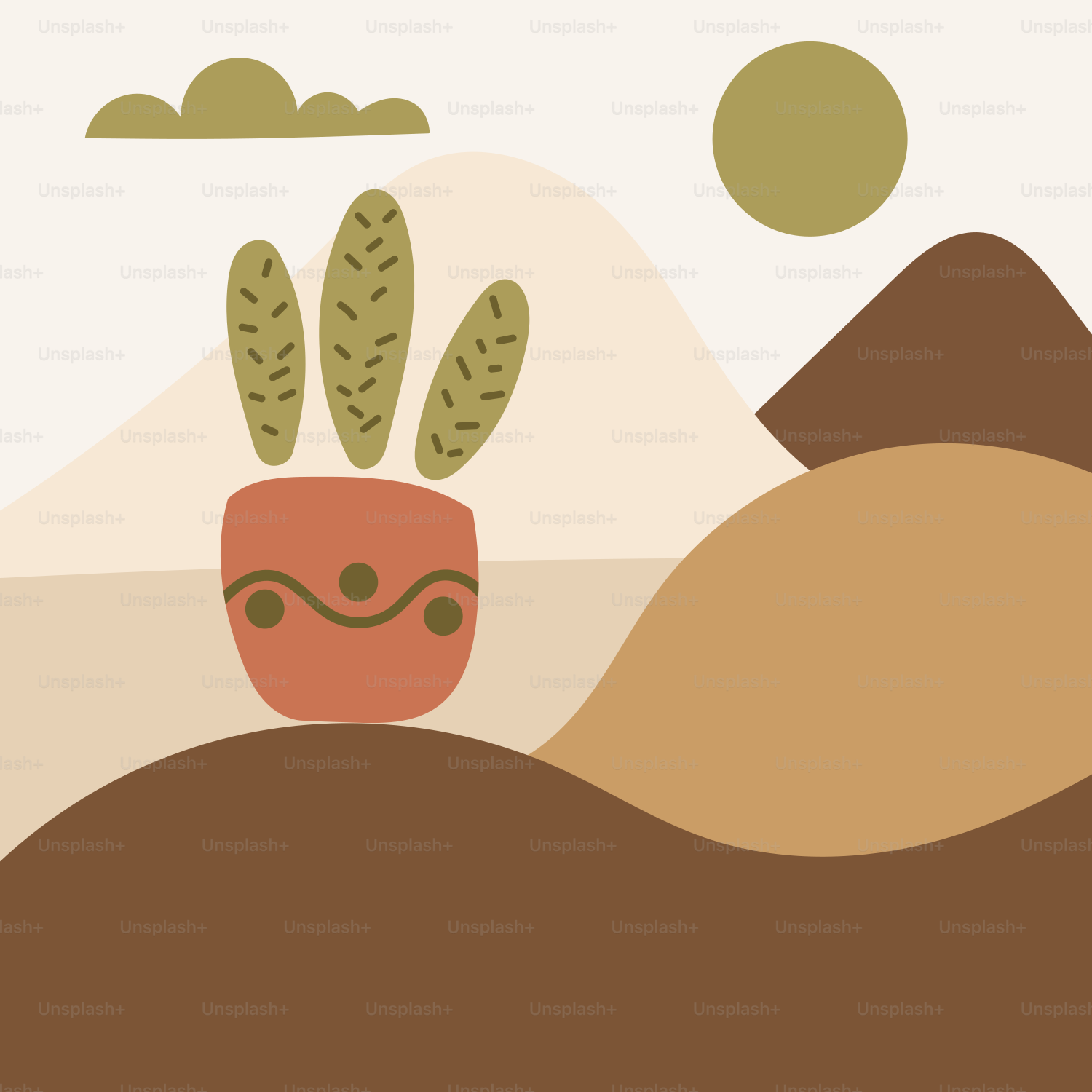 A potted plant sitting on top of a hill