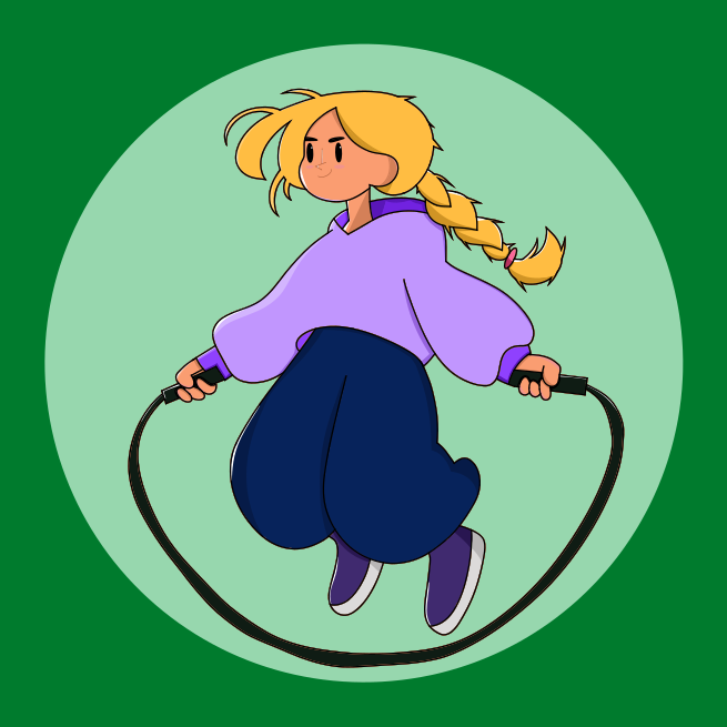 Ein Cartoon eines Mädchens, das mit einem Springseil springt