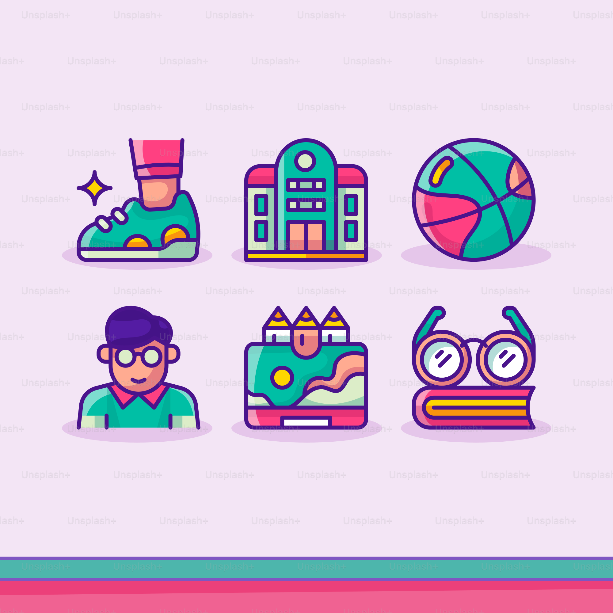 A set of colorful flat line icons