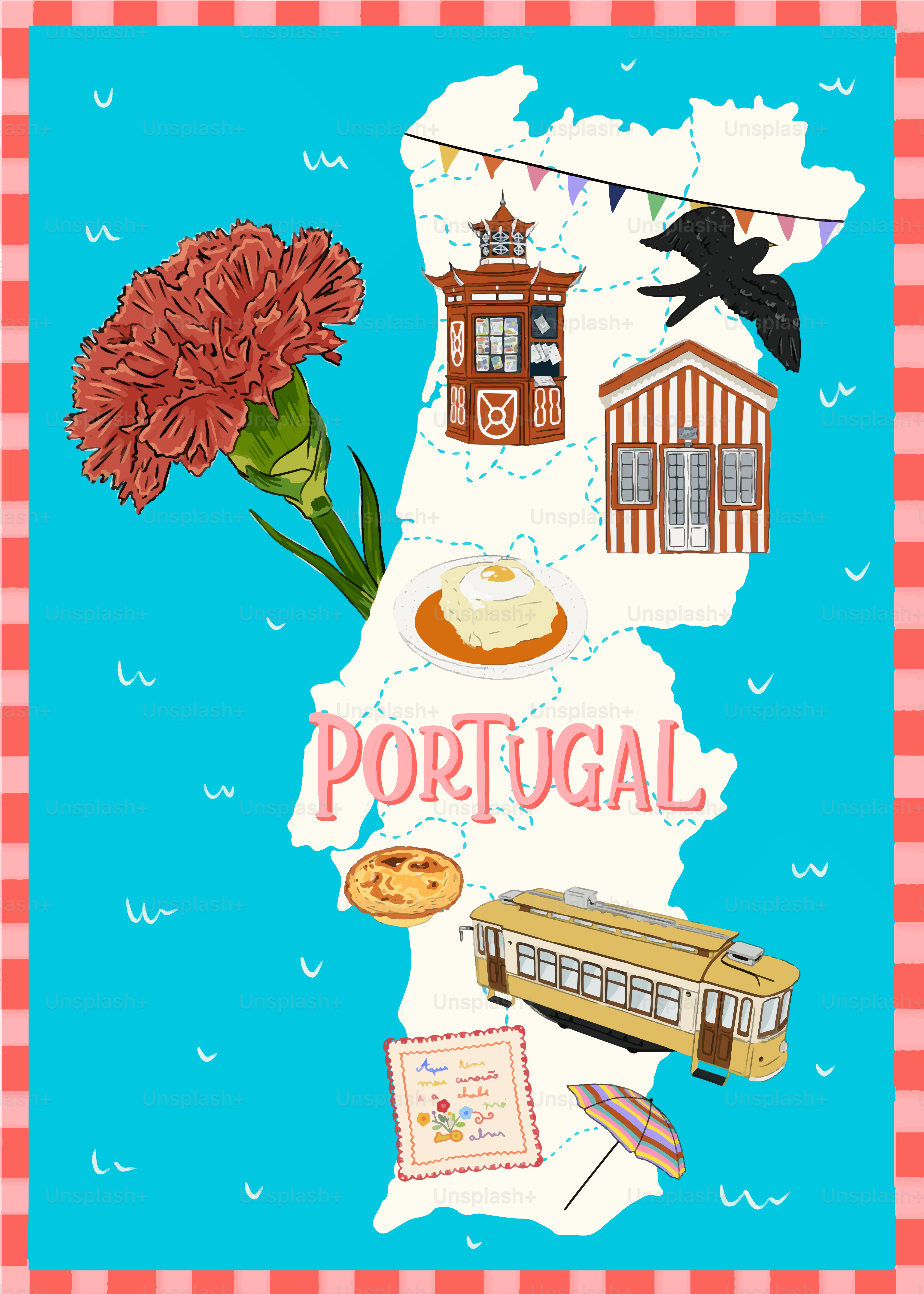 A map of portugal with a bunch of things on it