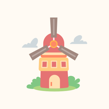 Un moulin à vent avec une maison au-dessus