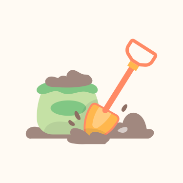 Une pelle et un sac de terre