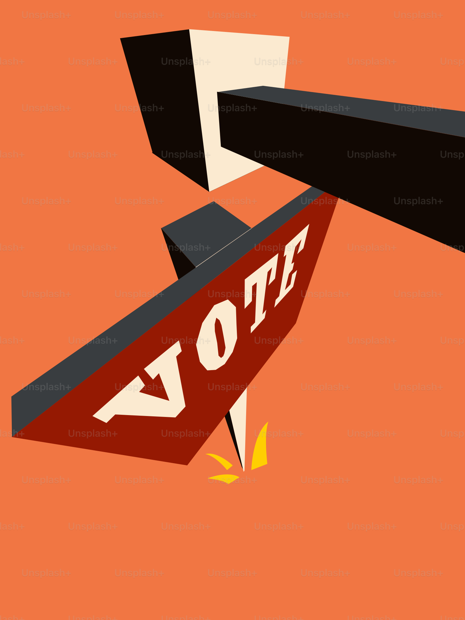 A red and black sign that says vote on it