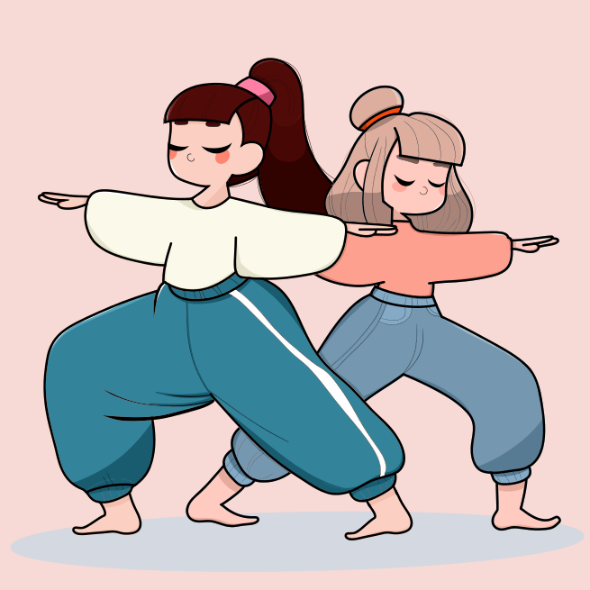 A couple of women standing next to each other