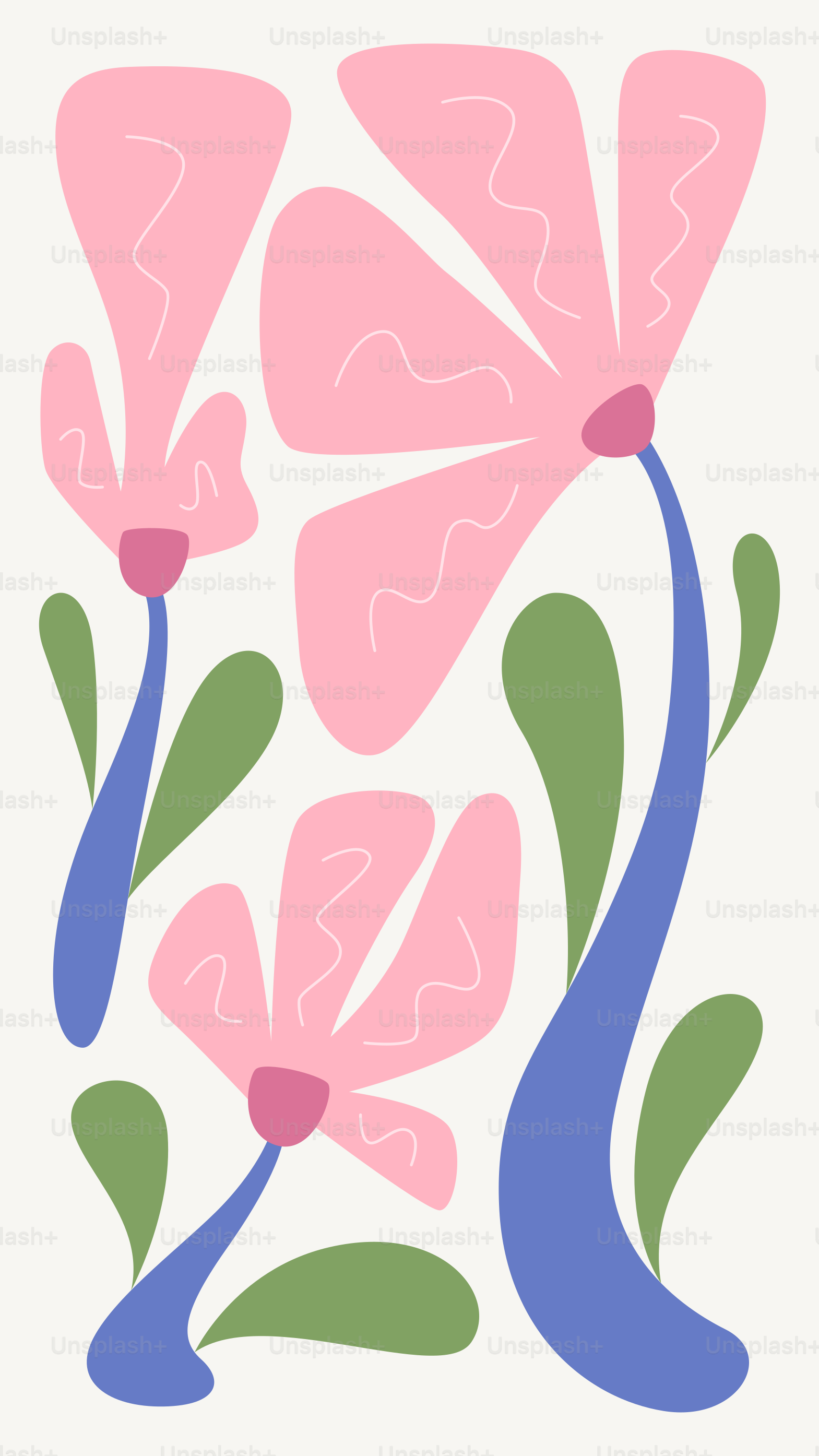 A pink flower with green leaves on a white background