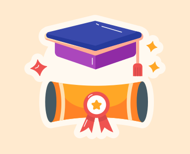 A sticker of a graduation cap and diploma