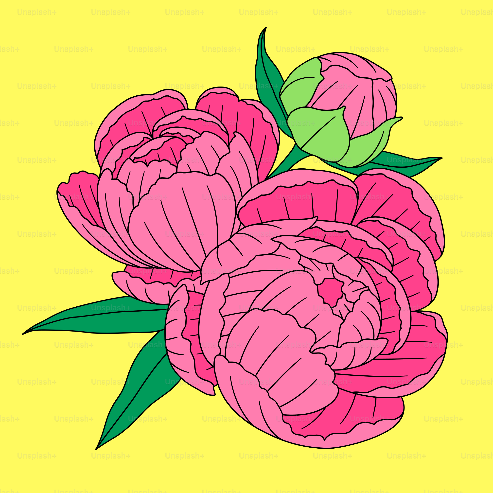 A picture of a bunch of flowers on a yellow background