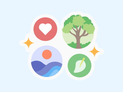 A blue background with a tree and a heart