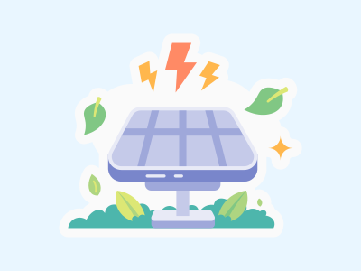 A solar panel with a lightning bolt coming out of it