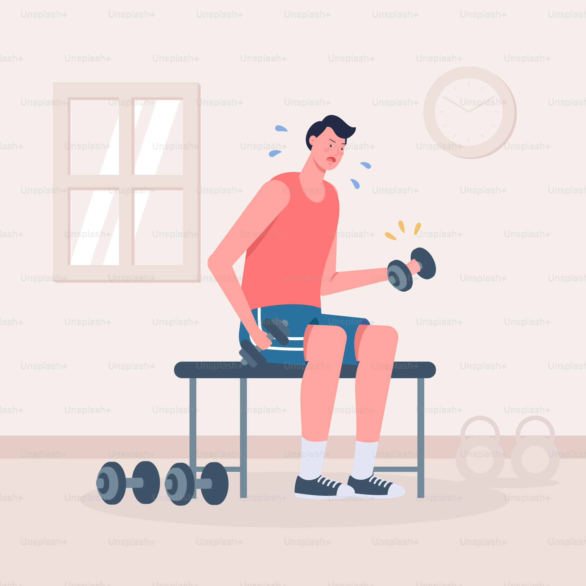 A man is sitting on a bench with dumbbells