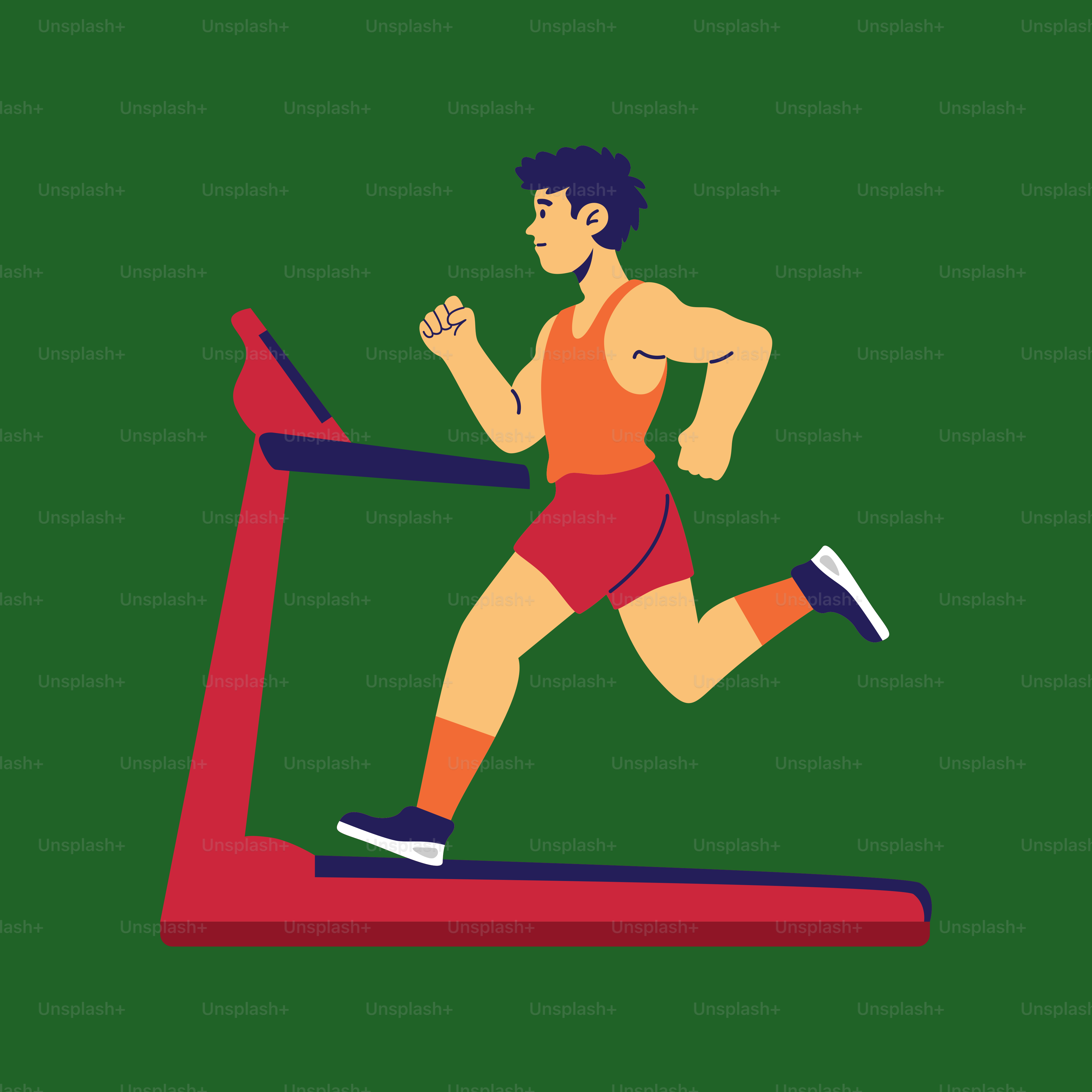 A man running on a treadmill on a green background
