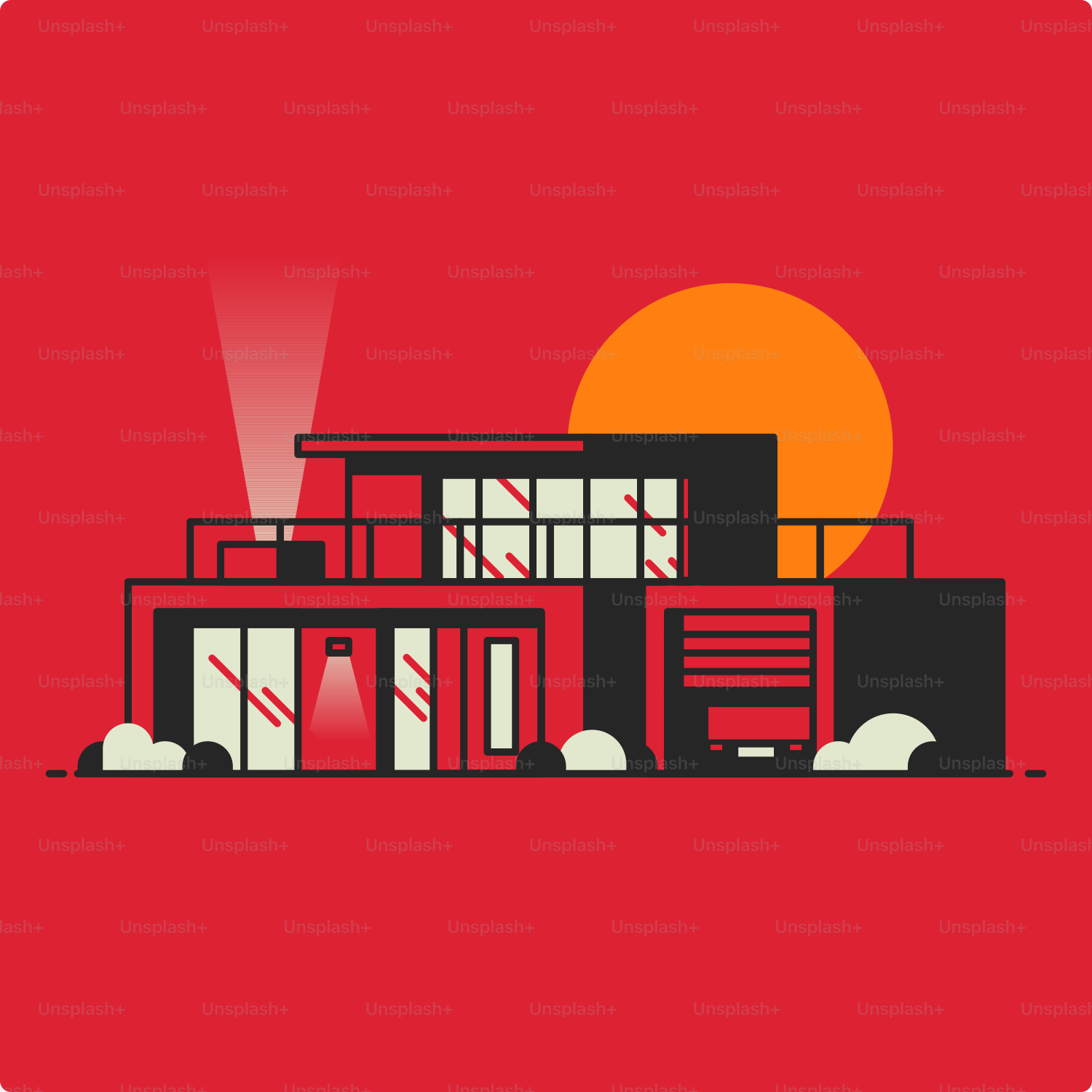 A red circle with a picture of a house