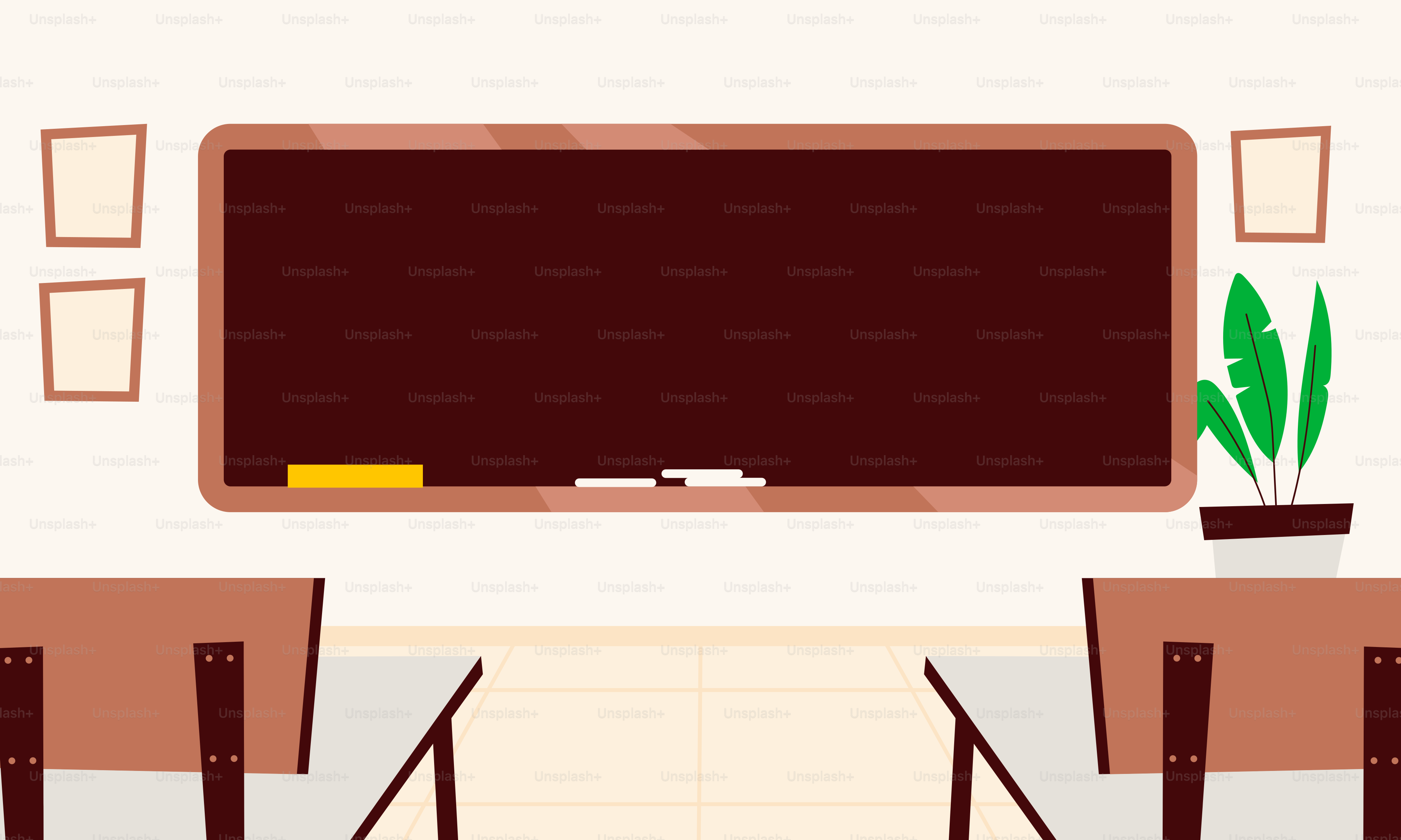 Una habitación con dos escritorios y una pizarra