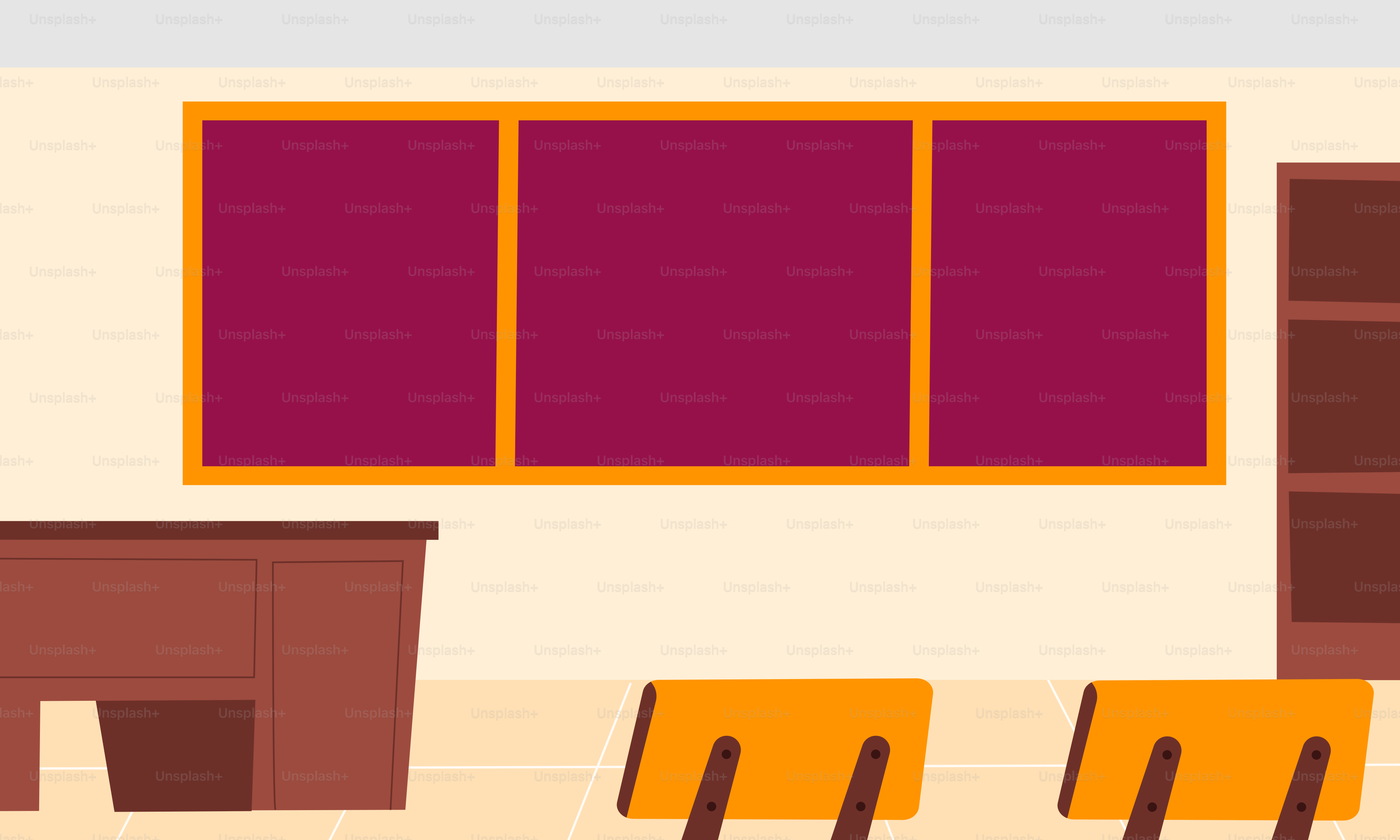 A room with chairs, a desk and a book shelf