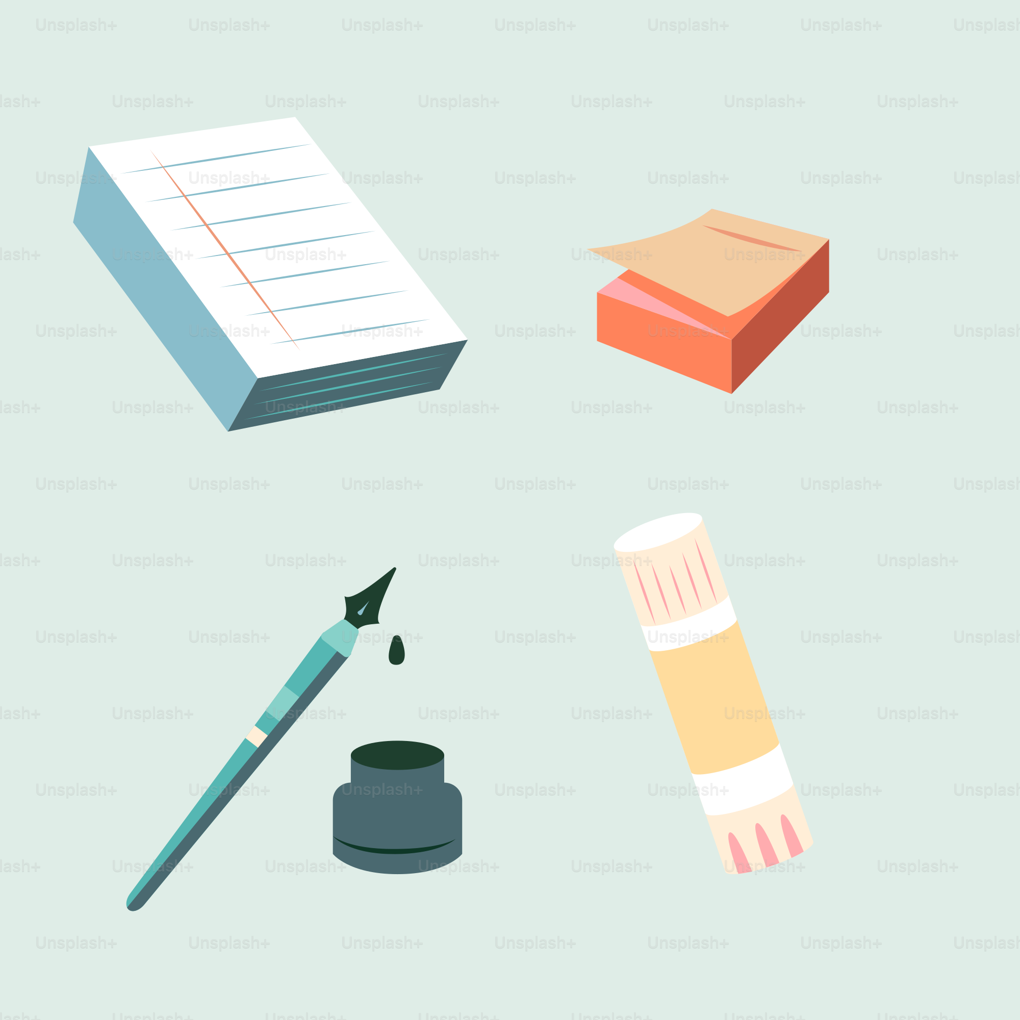 A collection of different items that are on a blue background