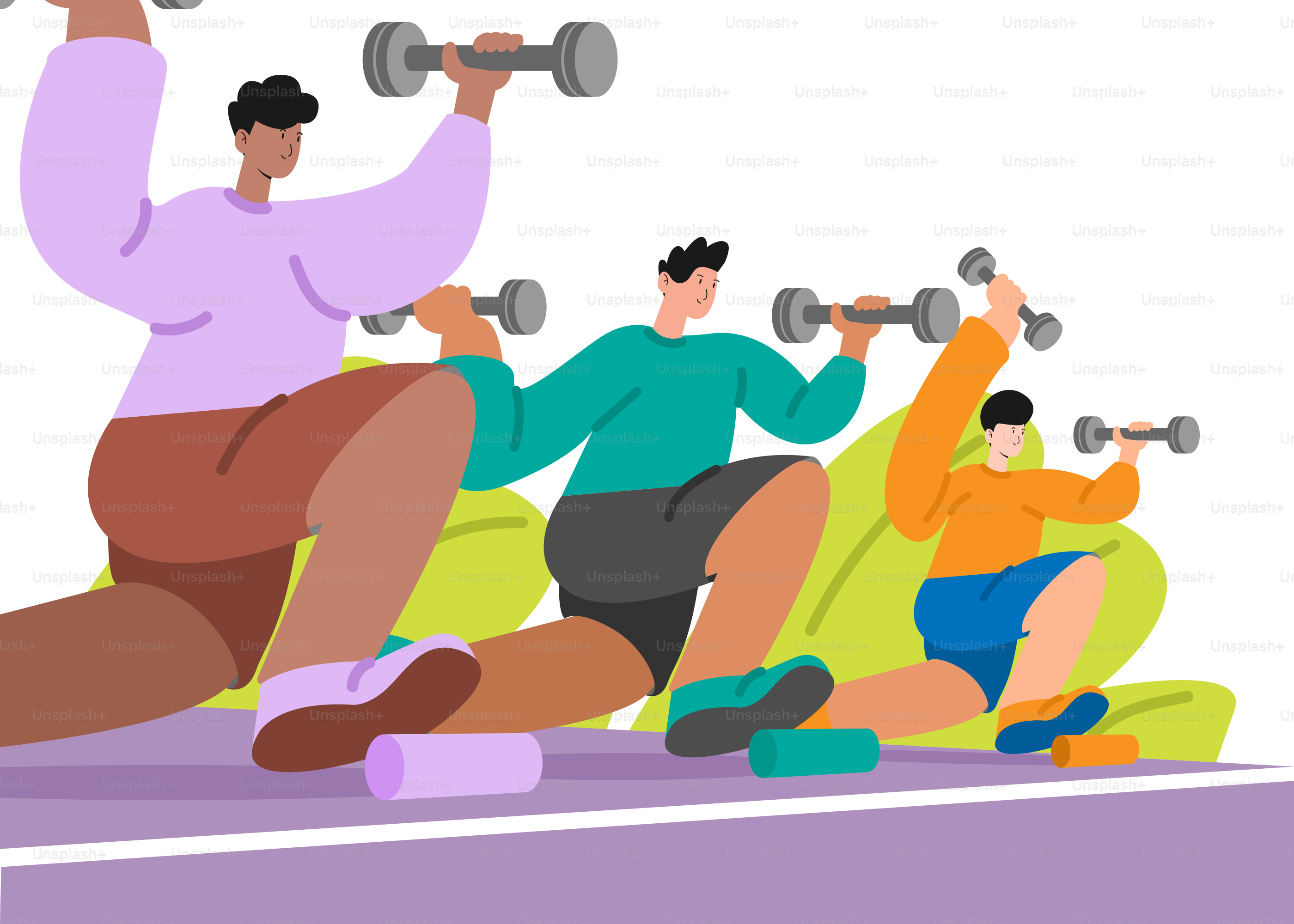 A group of people doing exercises with dumbbells