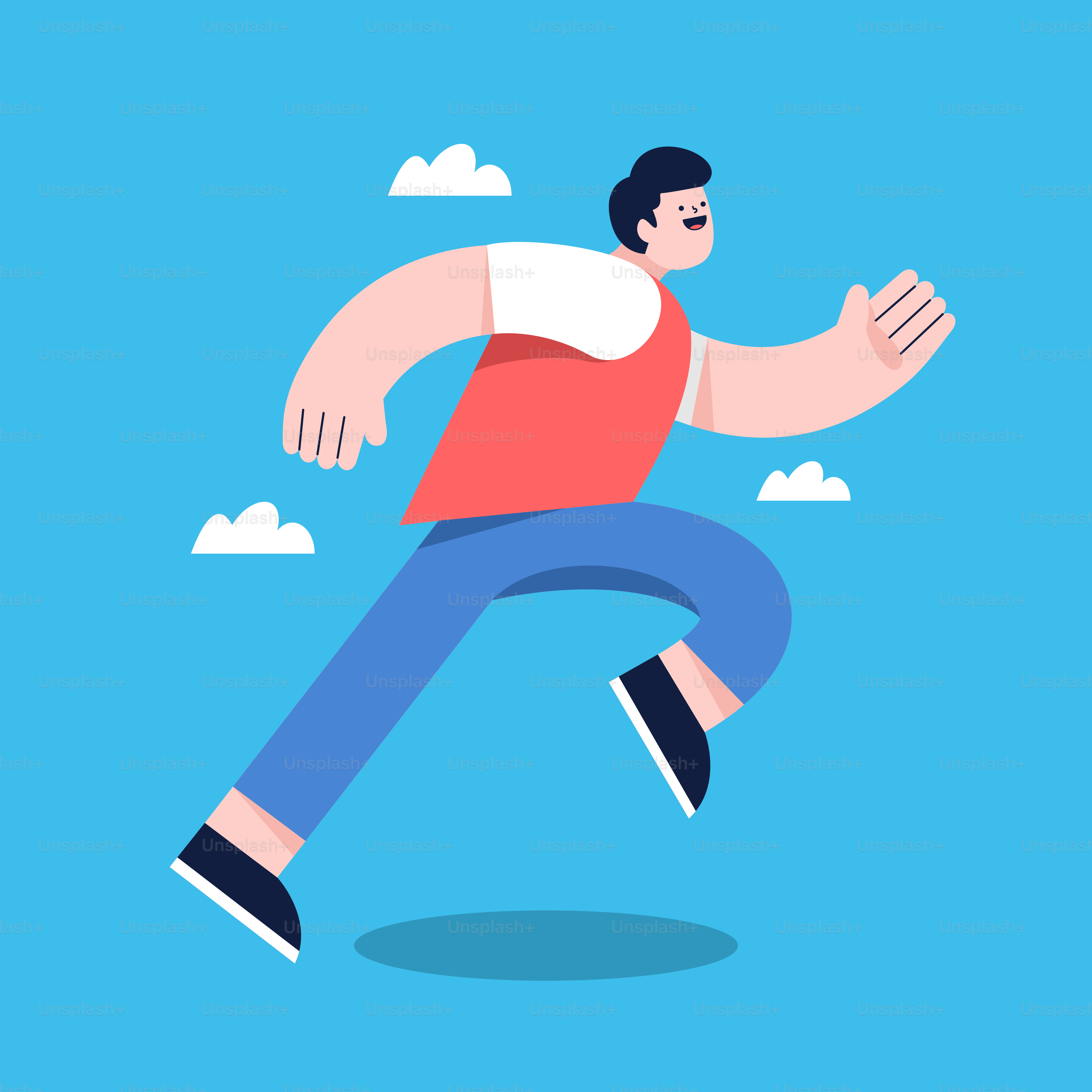 A man in a red shirt is running