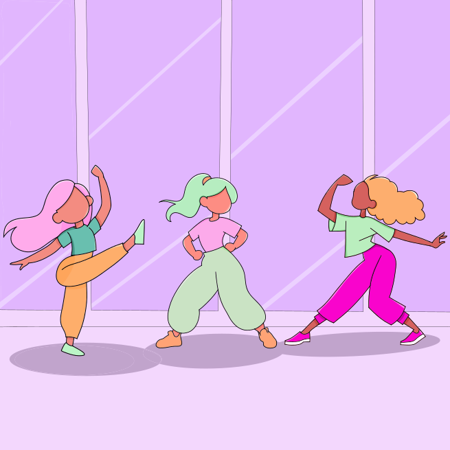 A group of people dancing in a room