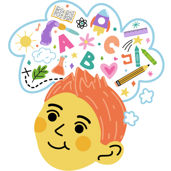 A boy with a thought bubble above his head