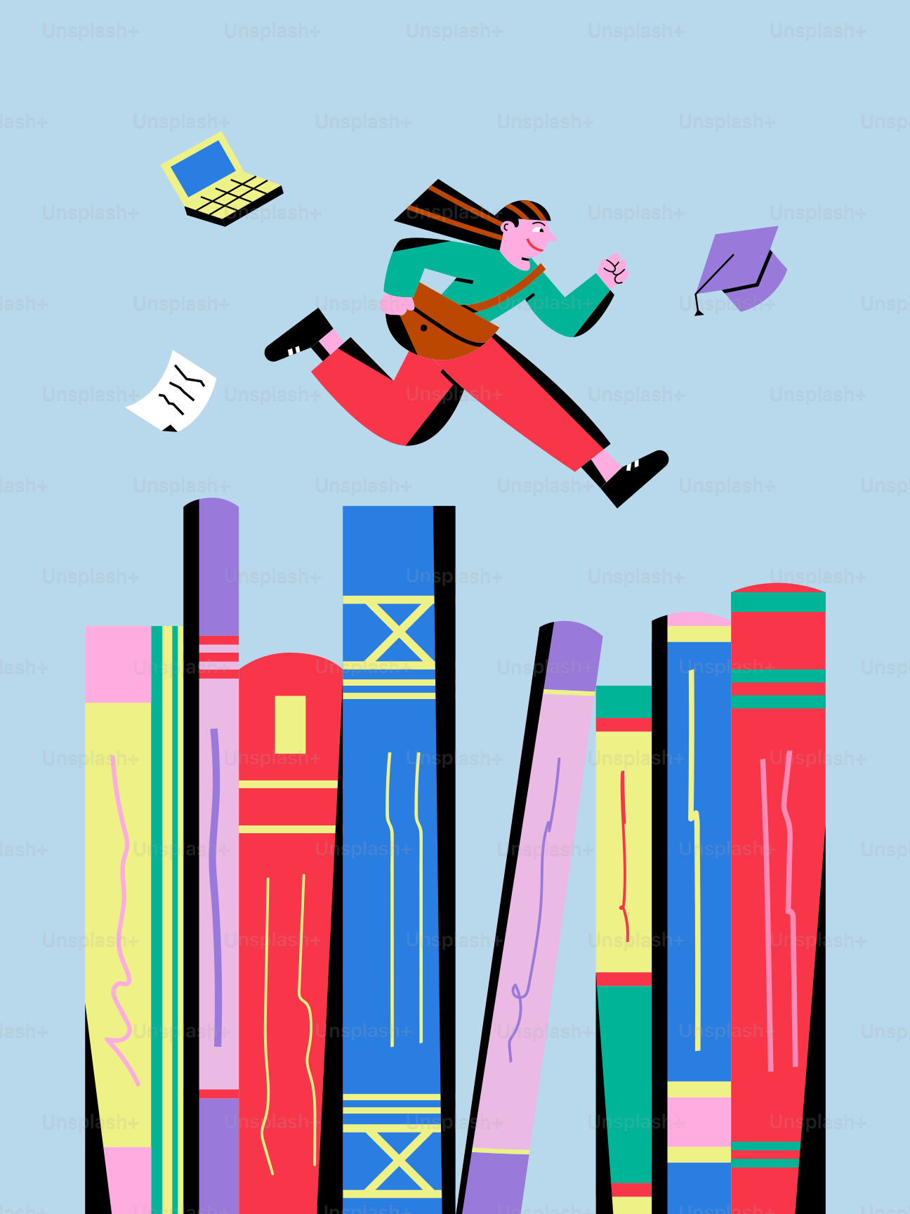 本の山の上を飛ぶ人