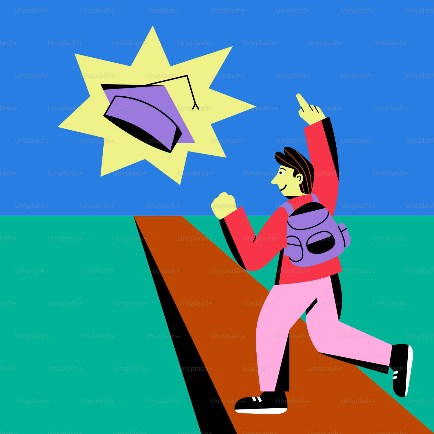 A man walking up a ramp with a kite in the air