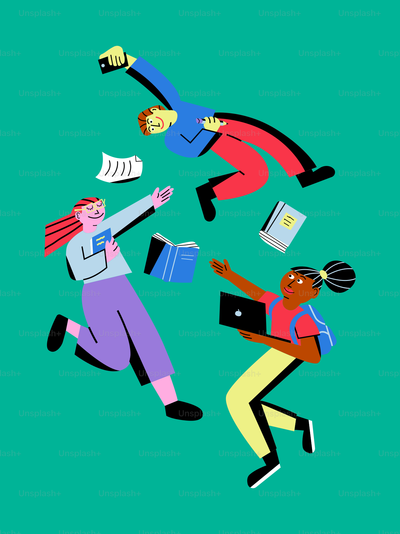 空中を飛ぶ人々の集団