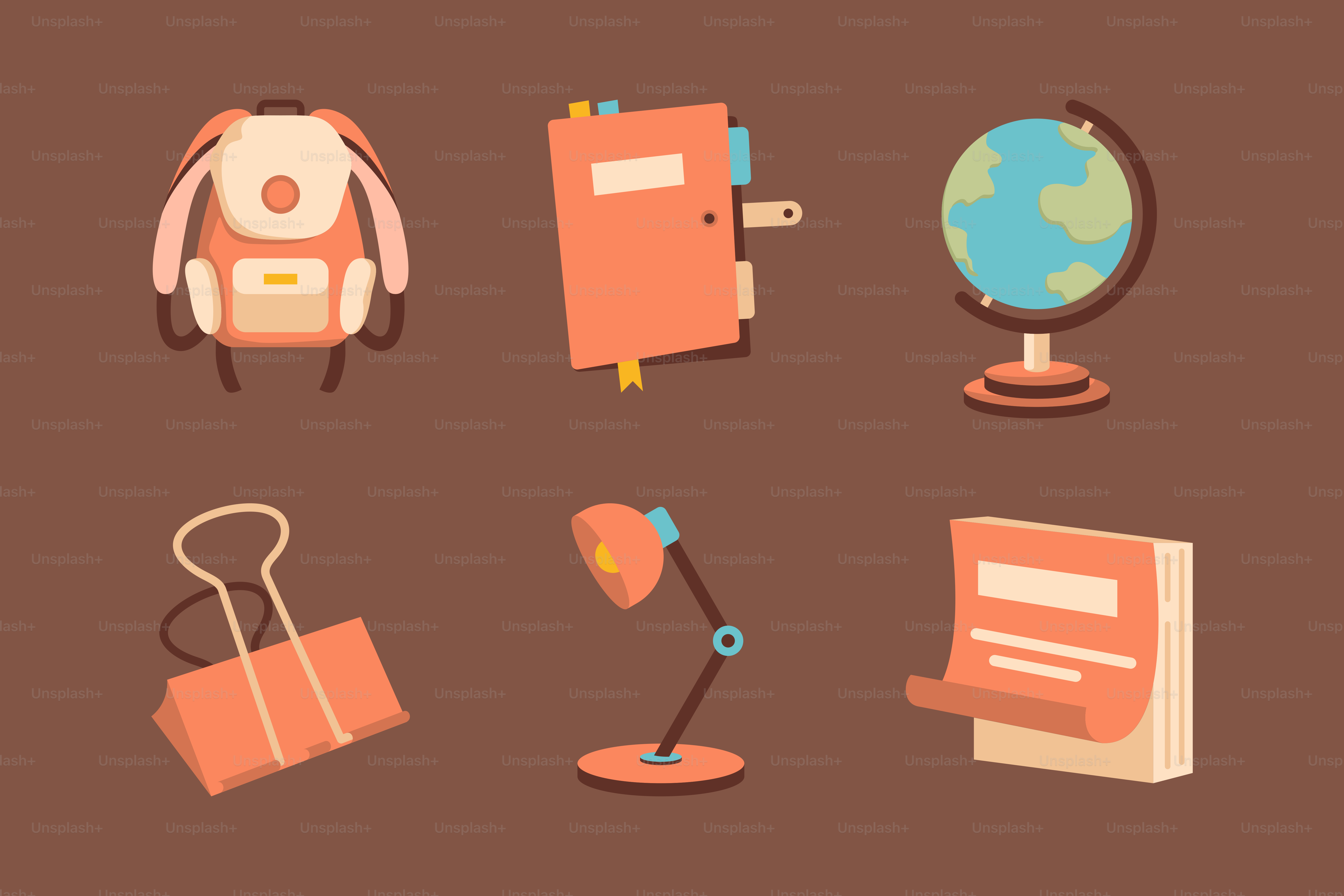 A brown background with a bunch of different items