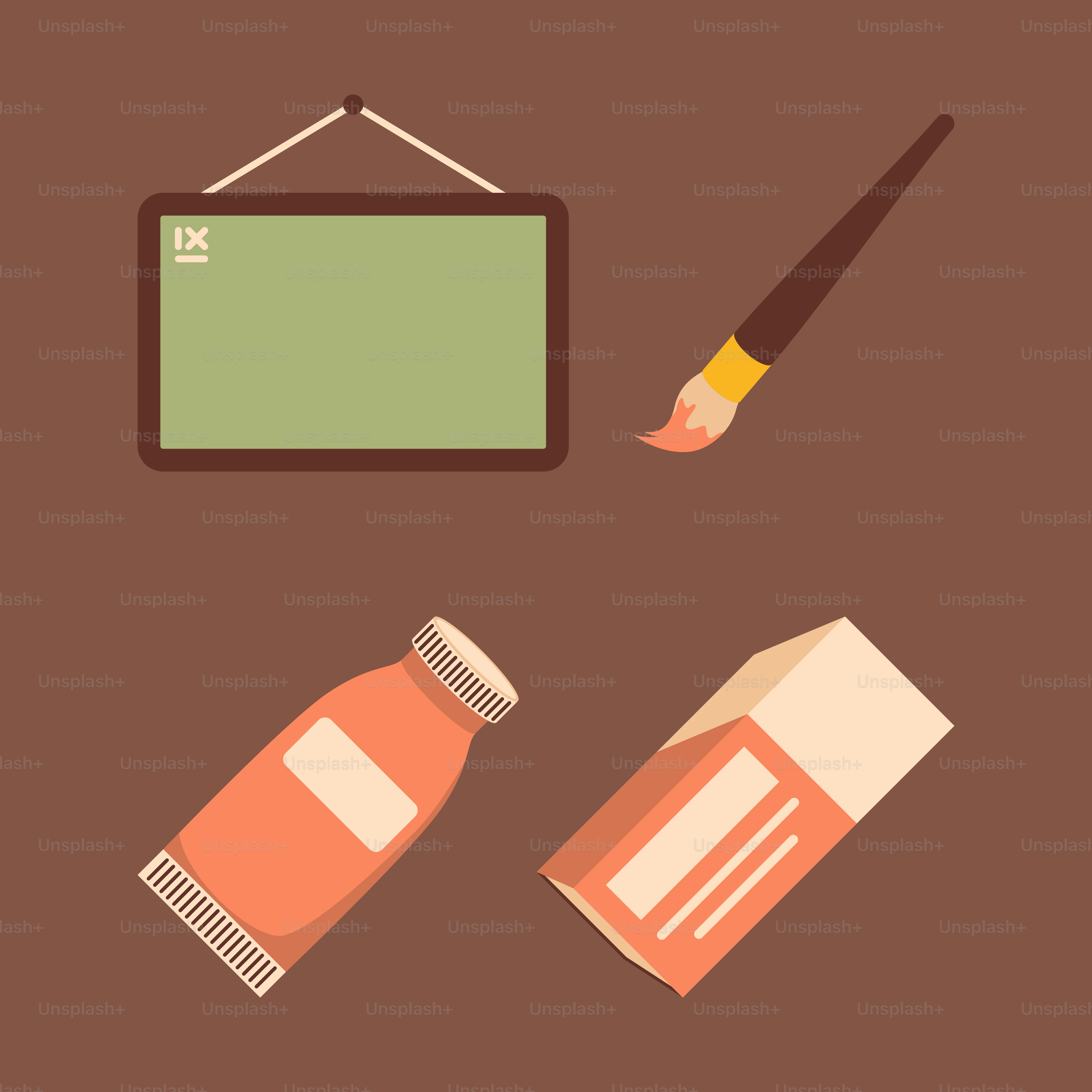 A brown background with a picture frame and a pencil