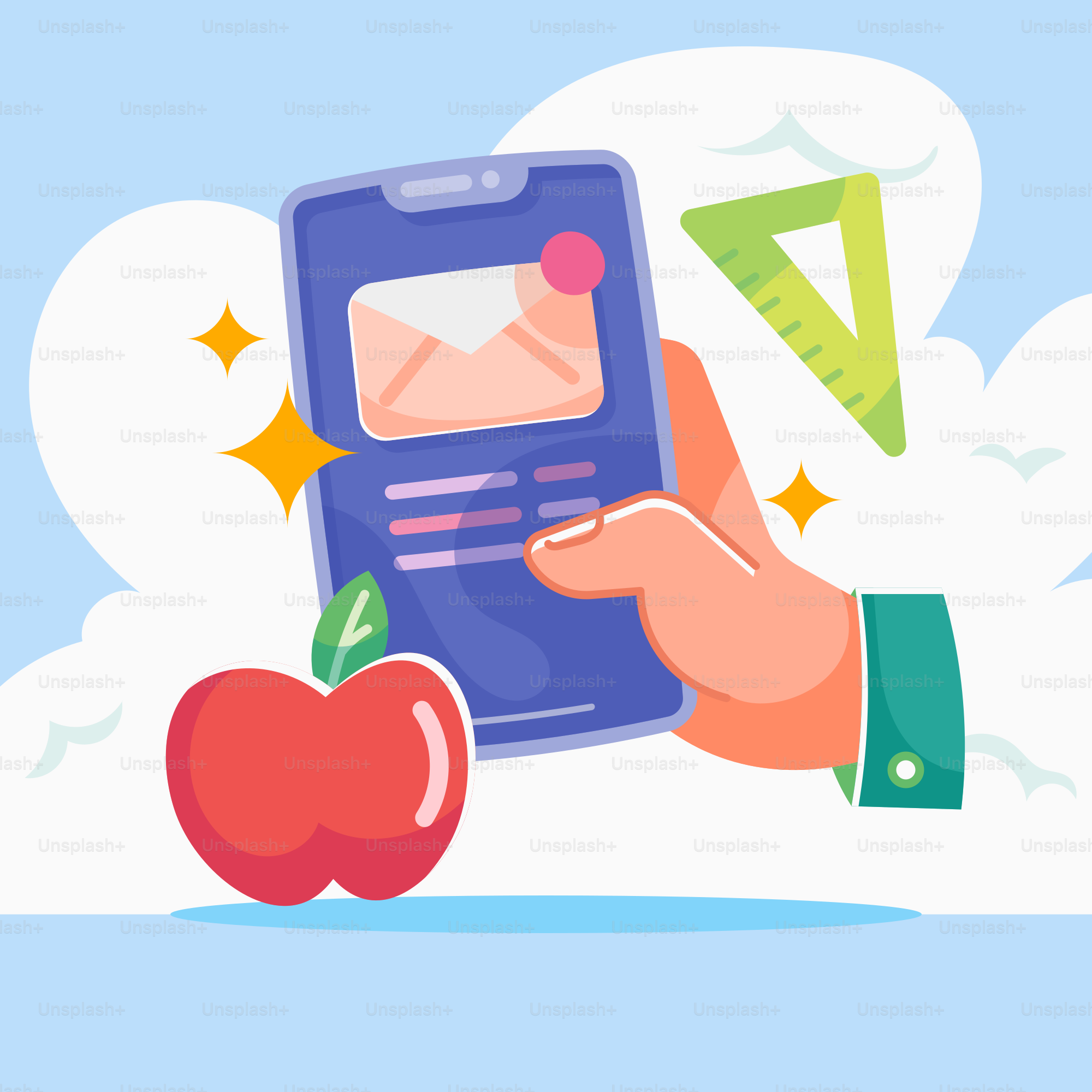 Una mano sosteniendo un smartphone junto a una manzana