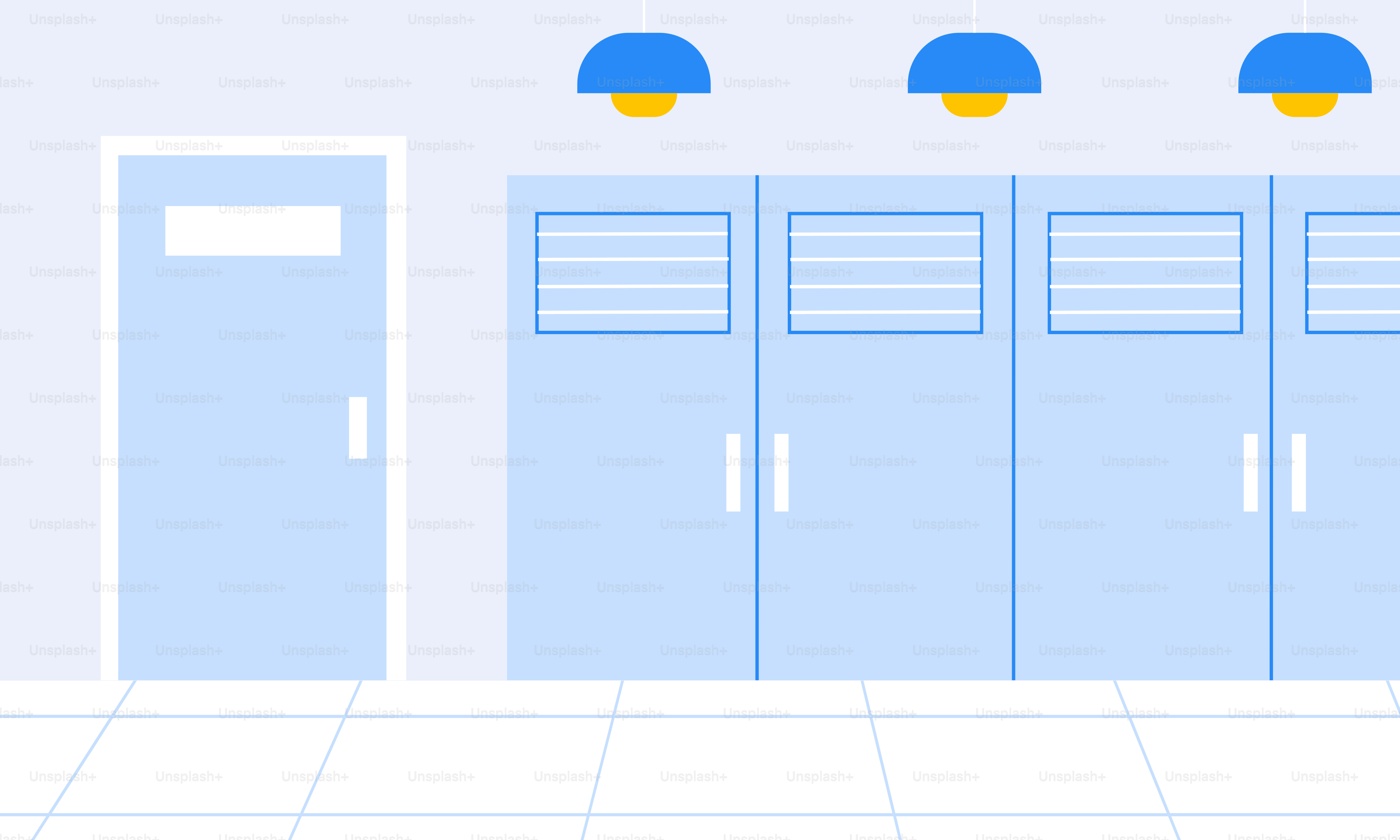 A row of blue lockers sitting next to each other