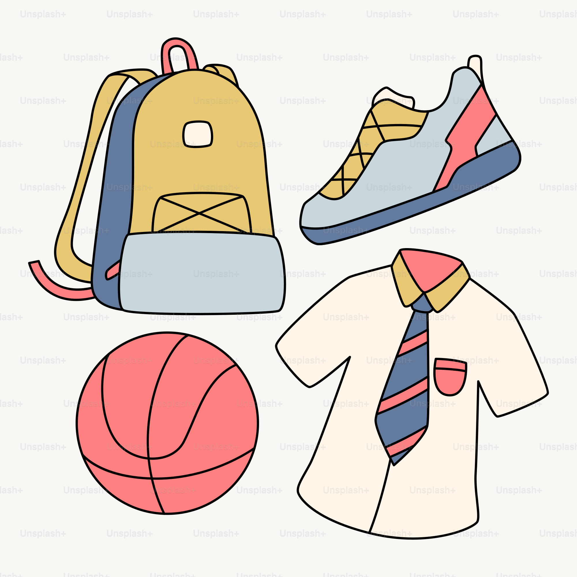 A bunch of different items that are on a white background
