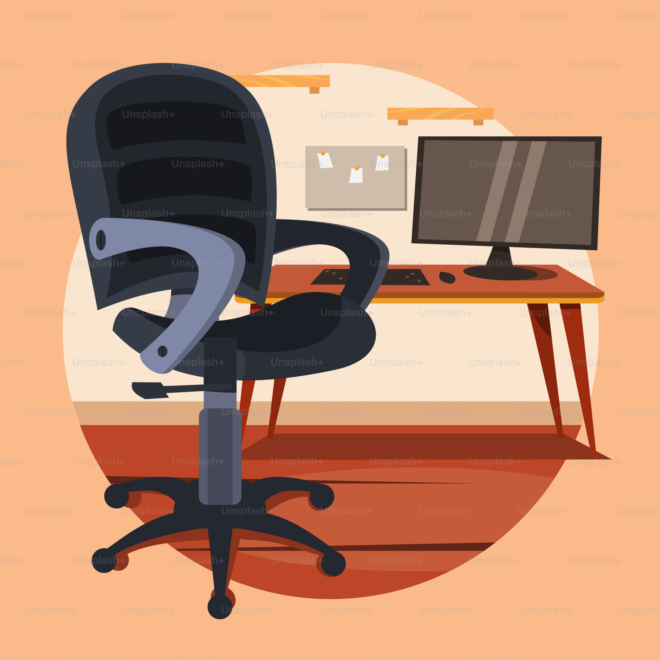 A chair that is sitting in front of a computer