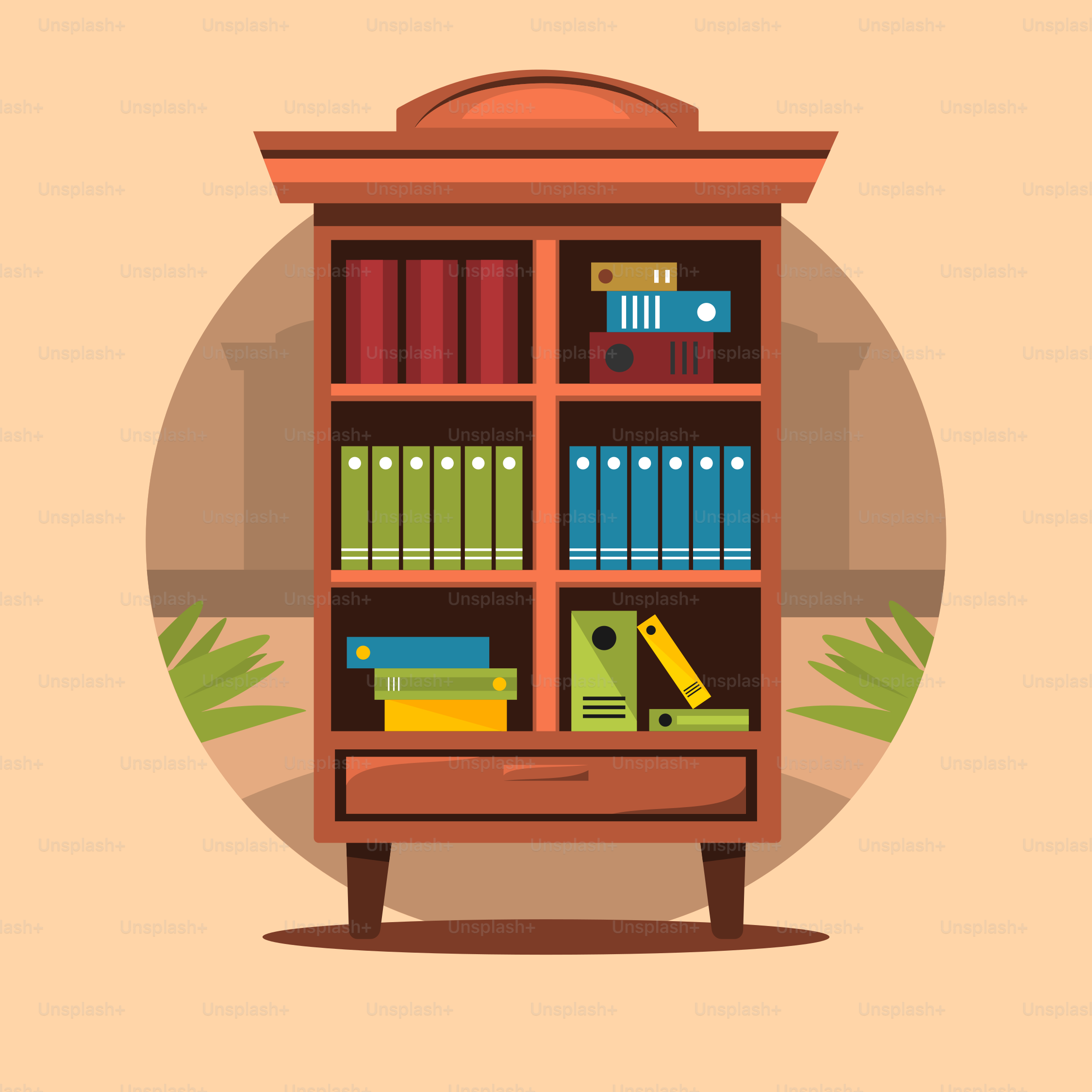 A book shelf with books and a clock on it