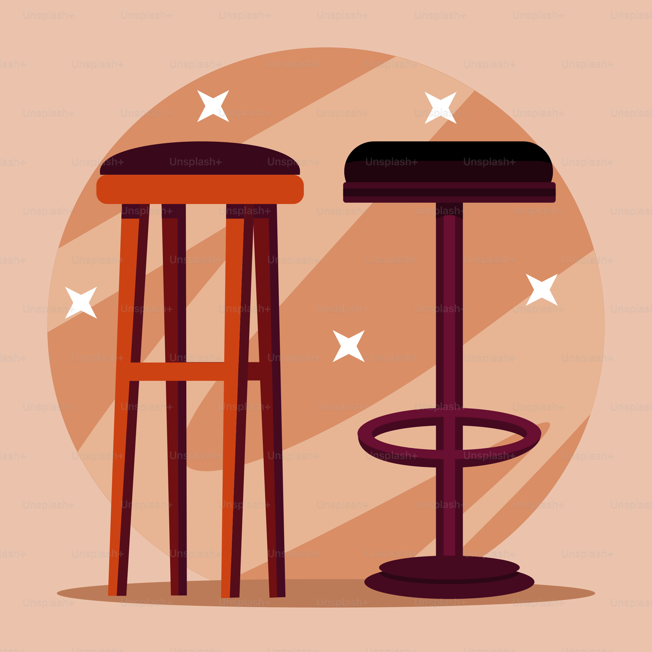 A bar stool and a stool with a stool underneath it