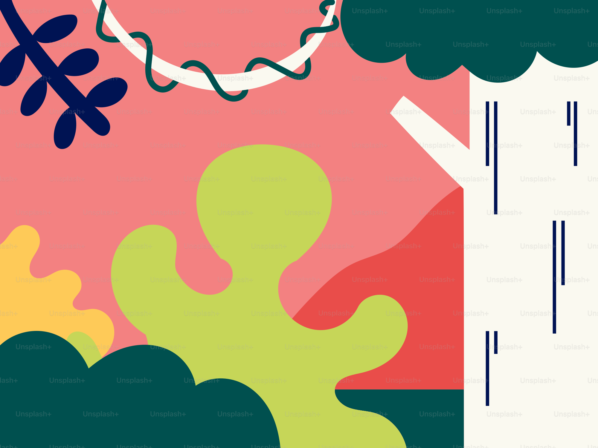 Una ilustración colorida de un árbol y nubes